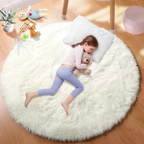 Round fluffy rugs large shaggy - round,