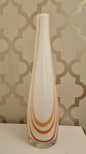 Contemporary Large White Glass Vase With Orange Swirl Design