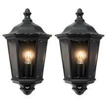 Set of 2 Outdoor Sensor Wall Lights Half Lantern Security PIR Garden Porch Lamps