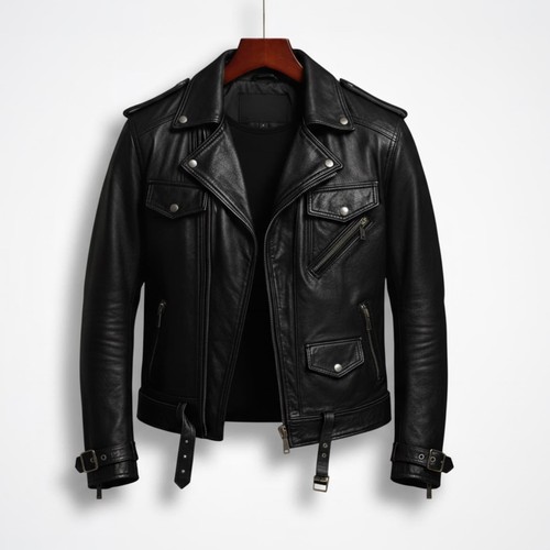 Men black leather - black, biker