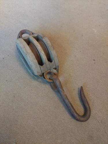 Antique wooden pulley with - wooden,