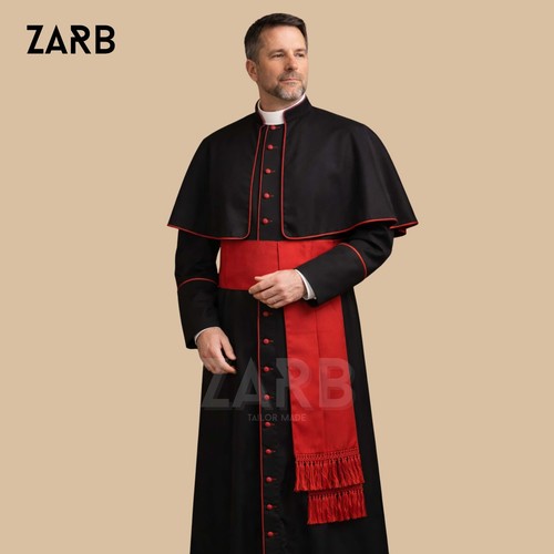 Black roman cassock with red - black,