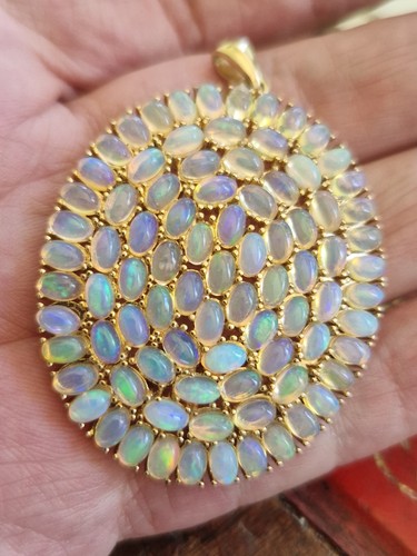 Silver opal pendant - pendant, large