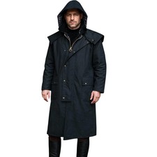 Men’s Waterproof Wax Coat Long Stockman Country Riding Jacket Outdoor Style