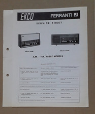 EKCO Ferranti Models  A449  and A1143 FM Table Radios  Service Sheet