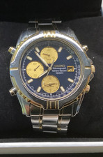 SEIKO Men's 100M Alarm Chronograph 7T32-7H29, Black and Gold Dial 1989