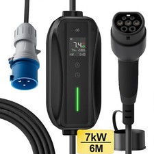 Type 2 to 3 Pin Charging Cable Portable 32A Electric Car Charger Portable 7kW 6m