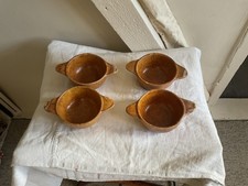 VTG yellow Soup Bowls, Mid Century French Lava Dish w/Handles / 4pc 
