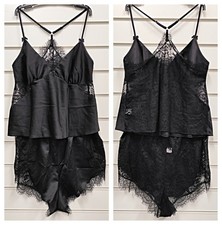 ANN SUMMERS LADIES BLACK SATIN & LACE CAMI SHORT SET PYJAMA SET UK SIZES 8--18