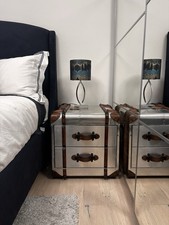 Timothy Oulton Globetreker Bedside Table with Drawer Aluminum And Leather