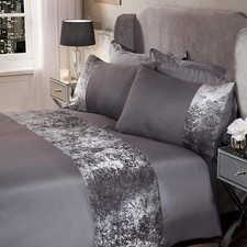 Sienna Crushed Velvet Panel Band Duvet Cover with 2Pillow Case Set -SUPERKING