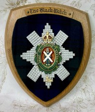 The Black Watch Military Shield, Wall Plaque, Hand Carved & Painted Wood.