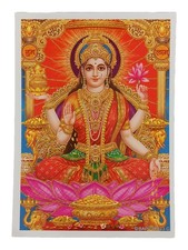 Lakshmi Hindu God Glossy Picture Approx. 12.9 x 18 cm Gold Glitter Finish