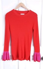 Studio By Preen Red Ribbed Stretch Tunic Jumper Pink  Flared Cuffs 12 NWOT 