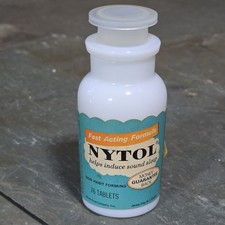 Nice Vintage Mid-Century Nytol Sleep Aid Pill Bottle Block Drug Co. Milk Glass