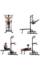 Multifunction Power Tower Home Workout Dip Station w/ Sit-up Bench Push-up Bars 