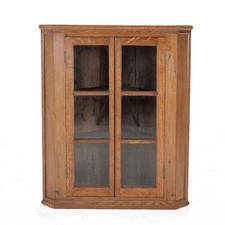 Oak Arts & Crafts Astra Glazed Wall-Hanging Display Corner Cabinet 1930 Cupboard