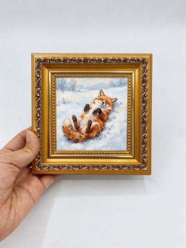 Playful rolling fox custom - playful, oil