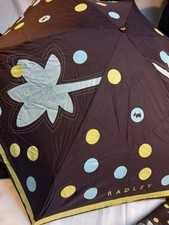 Radley Compact Folding Umbrella Brown Yellow & Turquoise Spotted  VGC