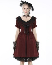 Dark In Love Gothic Victorian Evening Prom Party Dress Red Taffeta Black Lace