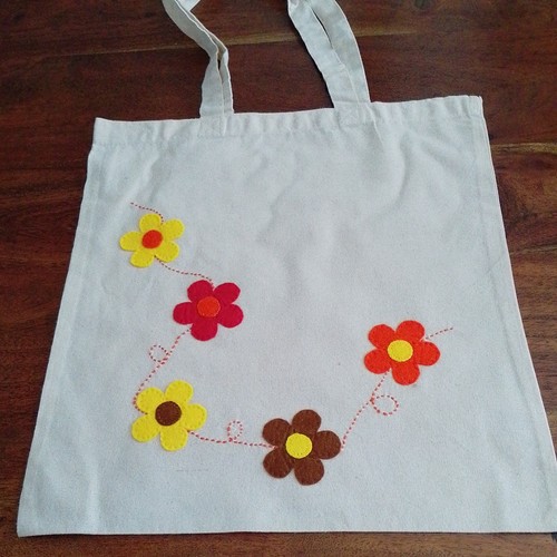 Hand appliqued floral tote - a,