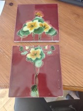 Art Nouveau Green Floral Reclaimed Wall/Fireplace Tiles 6x6 Inches