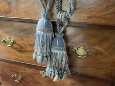 LARGE Vintage double rope country house tassel curtain tie back blue gold 