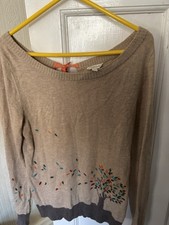 Monsoon Women's Brown Long Sleeve Embroidered Pullover with ribbon tie size  S