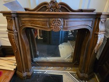 Victorian Solid Wooden Carved Fireplace Surround with over mantle mirror