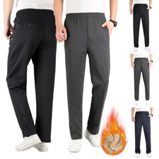 Mens Fleece Open Hem Bottoms Track Pants Joggers Jogging Trousers ZIP Pockets