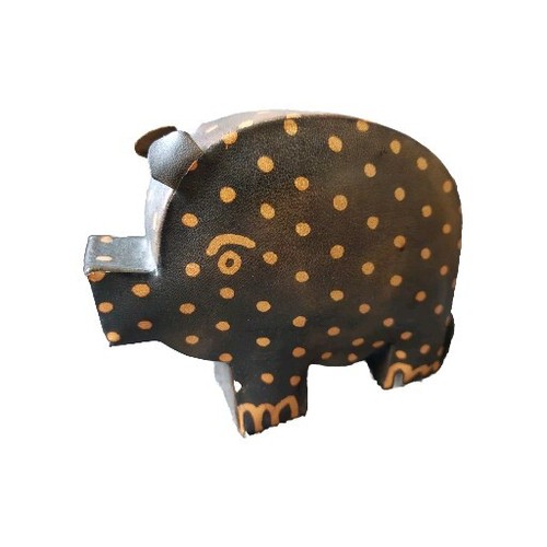 Brown leather pig moneybox - brown,