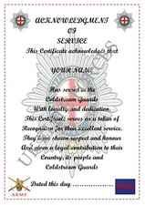Coldstream Guards Acknowledgement of Service Certificate a4 novelty item