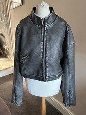 Ladies PLT Faux Leather Grey Crop Jacket size 16