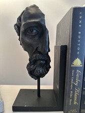 Sculpture: Pair Classical Greek God Face Book Ends/ Statues. Bronze Effect