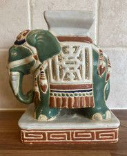 Vintage Ceramic Elephant Plant Stand Oriental Design 7.5 x 7.5 x 3.75 Inch Size