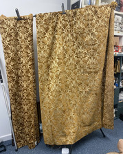 TWO VINTAGE RETRO HUGE WIDE  LUXURY GOLD CRUSHED COTTON CURTAIN  81 x 75
