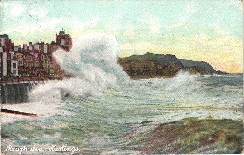 Rough sea hastings postcard - rough, to