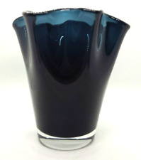 Blue-Black handmade Glass Handkerchief Vase 7"