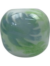 Handcrafted Blue Green Palm Leaf Home Decor Vase Signed Collectible Pottery