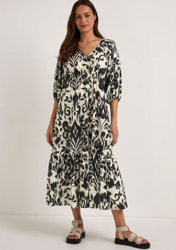 Black white mono print maxi - ,