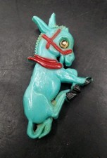Vintage Early Plastic Blue Donkey Mule Or Horse Brooch Unknown Character 