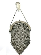 Antique Silver Chain Mail Mesh Chatelaine 2 Compartment Coin Purse  needs Repair