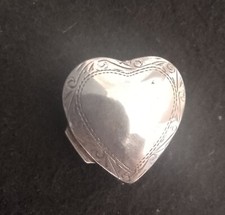 Engraved Vintage Silver box heart shaped  pill box 925  vintage GM maker