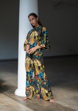 Frida Kahlo Crop & Wide Leg Pants 2 Piece Suit Handmade Monkey Snake Mexico S-M