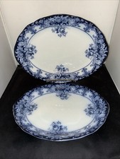 BELMONT JHW & Sons  Antique Flow Blue 13 1/2  And 15 1/2” Serving Platters