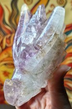 Candy Fluorite Crystal Dragon Head Carving 95mm 376g - IMPERFECT - Strong UV