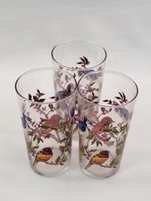 Luminarc Vintage Retro Red Blue Bird Design High Ball Glasses Set of 3