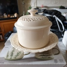 Leeds Ware Creamware 4.5" wide Covered Bowl w 7" Plate 3 Piece Set England BNWOT