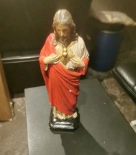 Sacred Heart of Jesus Hand Painted chalkware Vintage 1930’s Figure Statue 12” 