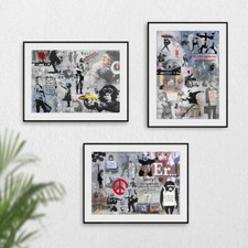 Banksy Montage Collage Gallery Wall Print Set Street Art Poster Picture Decor